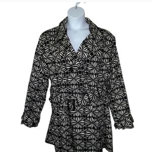 Ashley Stewart 3X Coat Trench Black White Geometric Belted